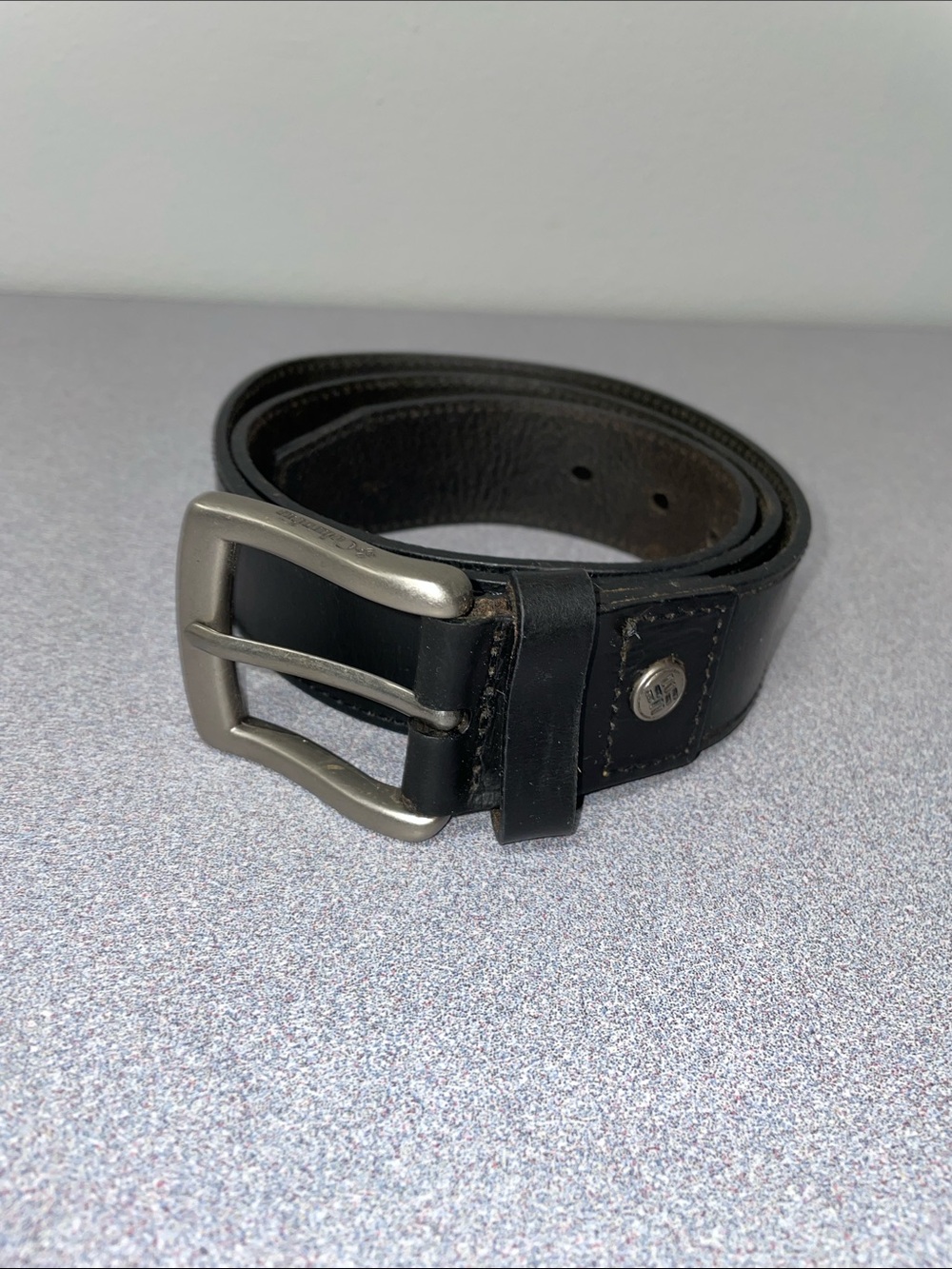 Men's Black Leather Belt with Brushed Metal Buckle Sz M 34-36